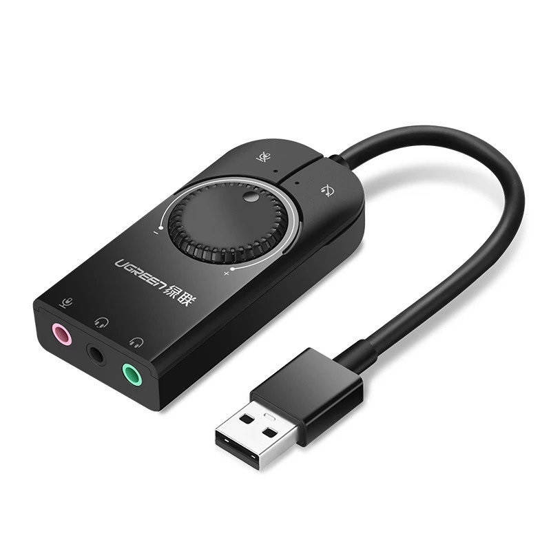 

Звуковая карта Ugreen USB 2.0 внешняя стерео с регулятором громкости 15СМ (40964)