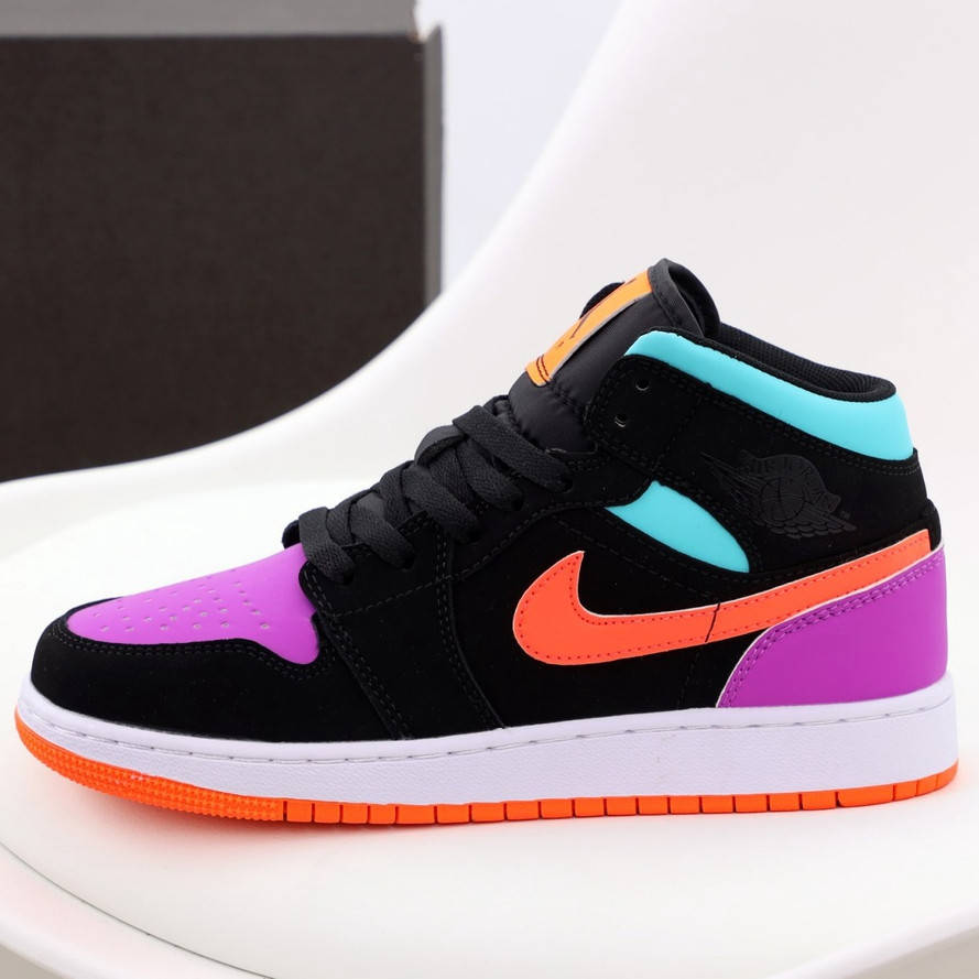 

Женские кроссовки Air Jordan 1 Retro High, кожа, черный, фиолетовый, бирюзовый, Вьетнам, Разные цвета