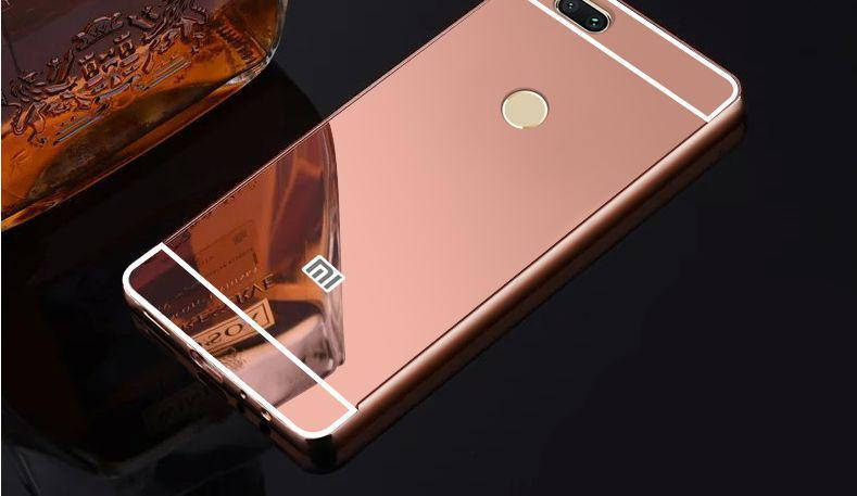 

Чехол зеркальный Xiaomi Mi A1, рамка алюминий, зеркало акрил (розовый цвет), Золотистый