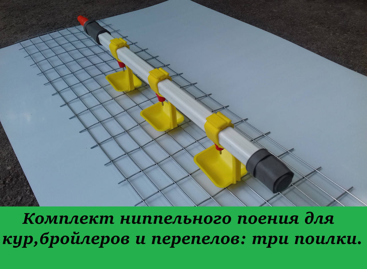 

Комплект ниппельного поения для кур,бройлеров и перепелов: три поилки.
