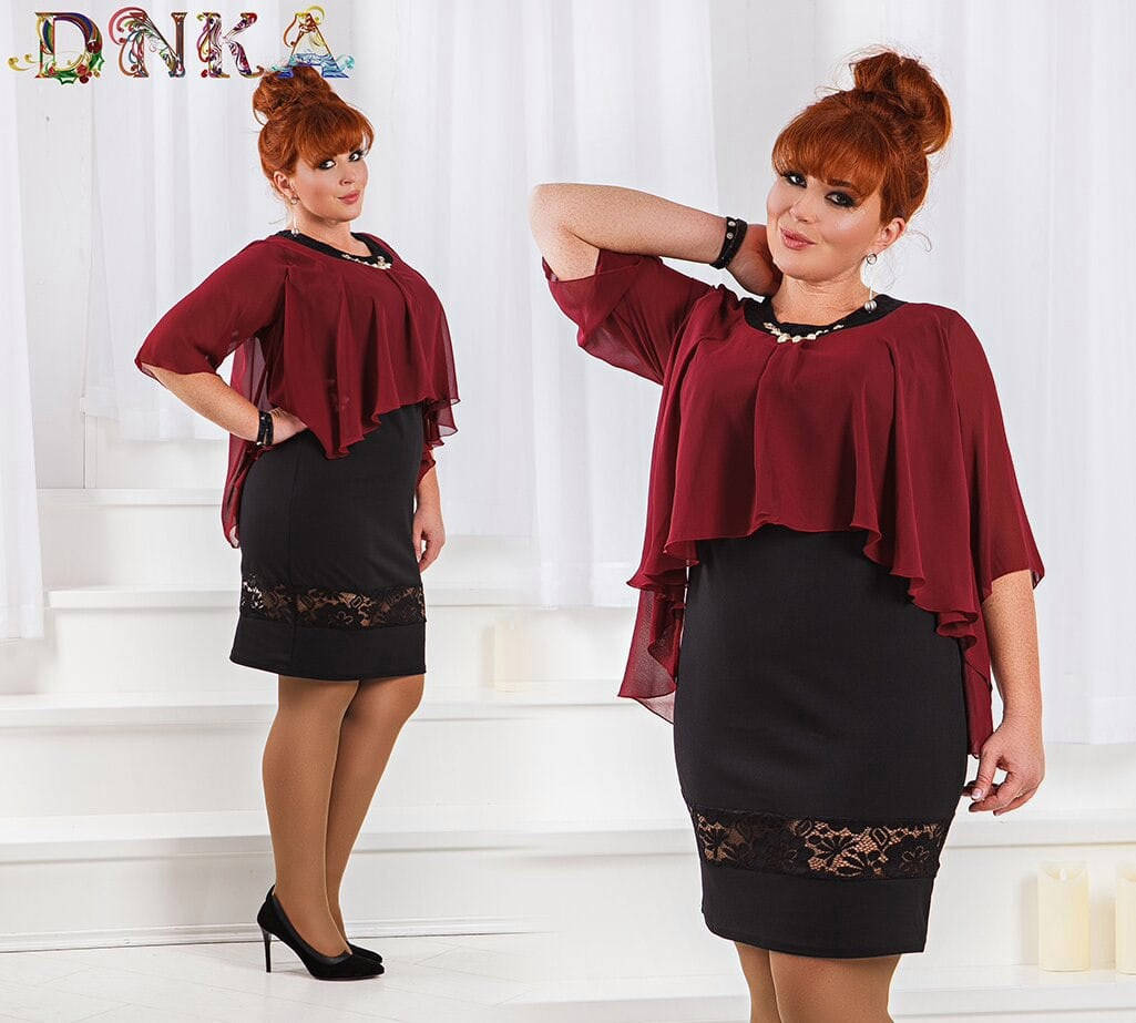 

Платье женское шифон+ креп дайвинг+ гипюр размеры: 50-56(3цв)"LARA-3" недорого от прямого поставщика