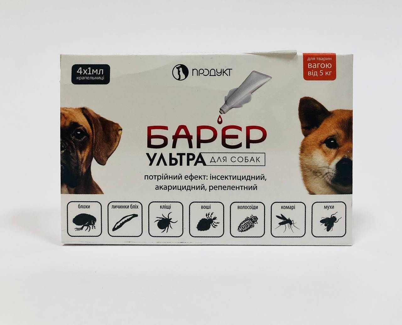 

Капли на холку от блох, клещей и комаров Барьер-УЛЬТРА 1мл для собак от 5 кг