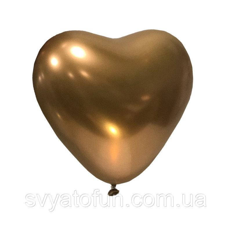 

Латексные воздушные шарики-сердца Хром Mirror Heart Gold 12" 10шт Kalisan
