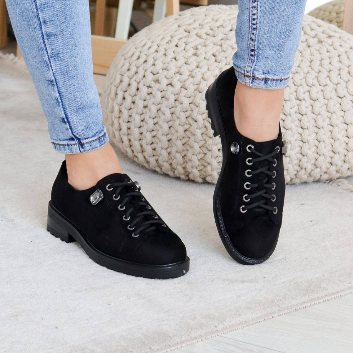 

Броги женские замшевые туфли балетки мокасины Черные 40, Черный