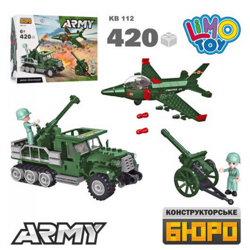 

Конструктор KB 112 военный, машина, самолет, пушка, фигурка, 420 детали.