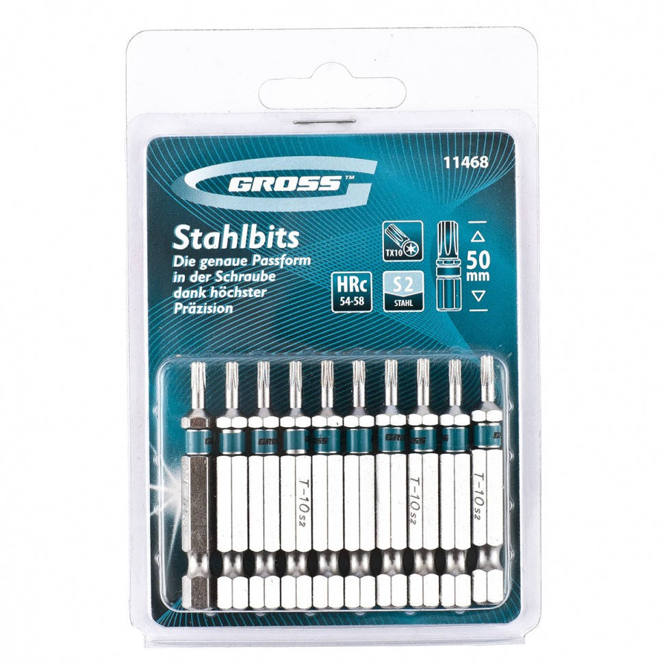 

Набор бит TORX 10 х 50, сталь S2, 10 шт Gross 11468
