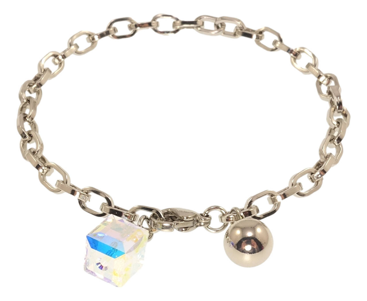 

Браслет Xuping Родий с кр-ми Swarovski "Якорное плетение с кристальным кубиком АВ" длина 18см х 4мм