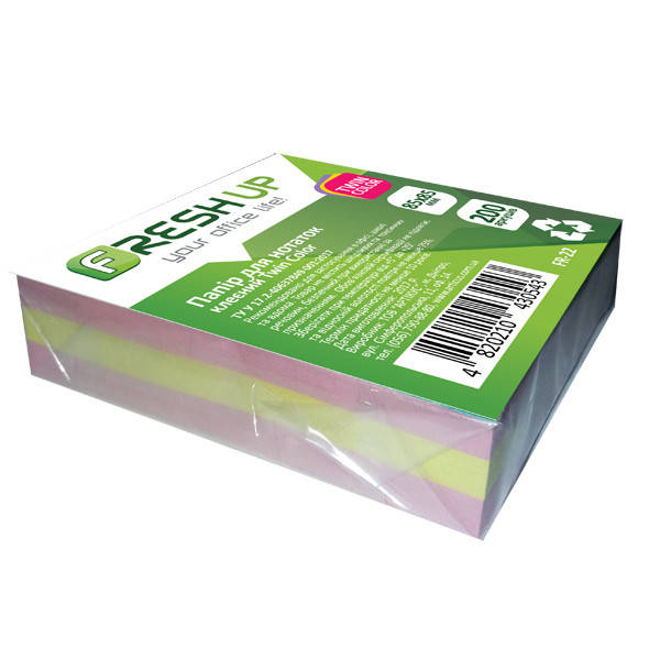 

Бумага для заметок клееная 85 х 85 мм 200 листов Fresh Up, Разные цвета