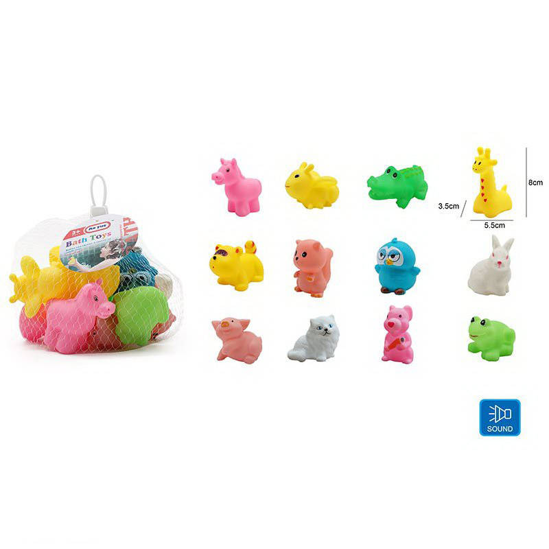 

Игрушка для купания животные-пищалки 12 шт, от 5 см до 8 см в сетке