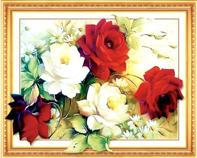 

50*40см 5D Розы с ромашками, алмазная живопись, полная выкладка