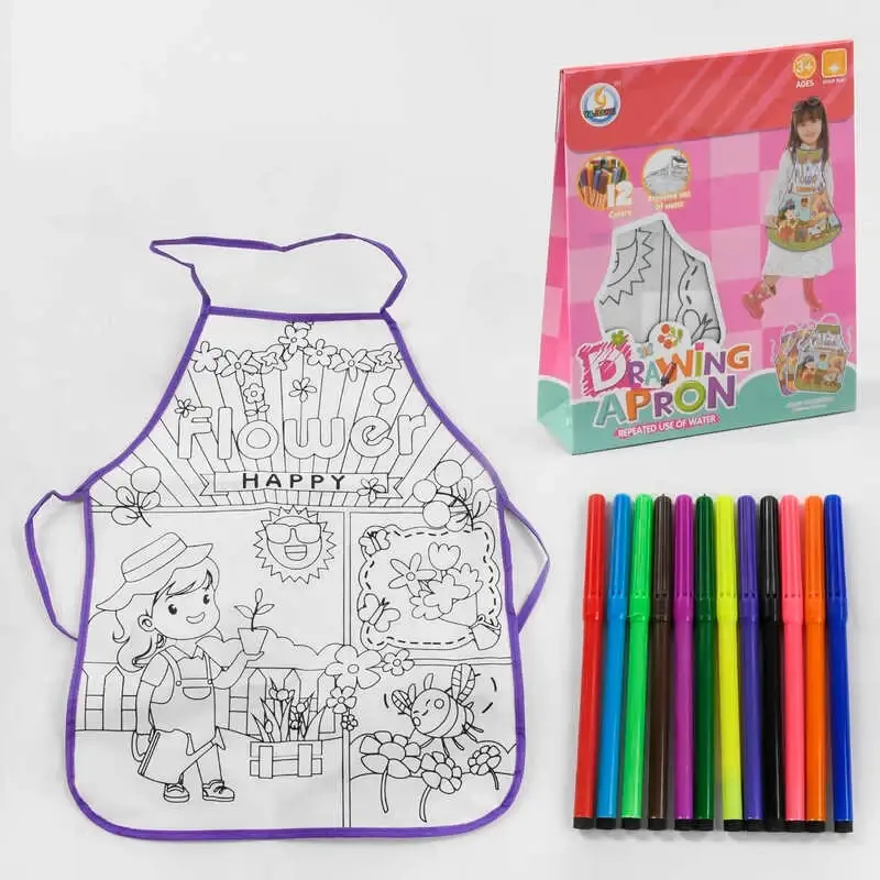 

Фартук для творчества Z 185-10 G (192/2) фартук-раскраска, 12 фломастеров, в коробке