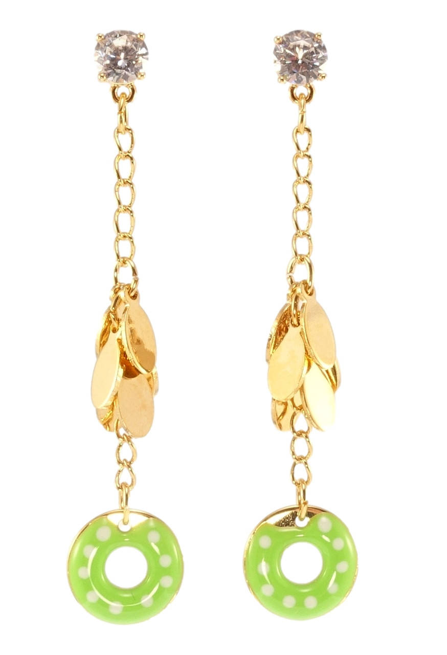 

Серьги Xuping Позолота 18K подвески на гвоздиках (пусеты) "Декоративные подвески с бубликами салатовая эмаль"