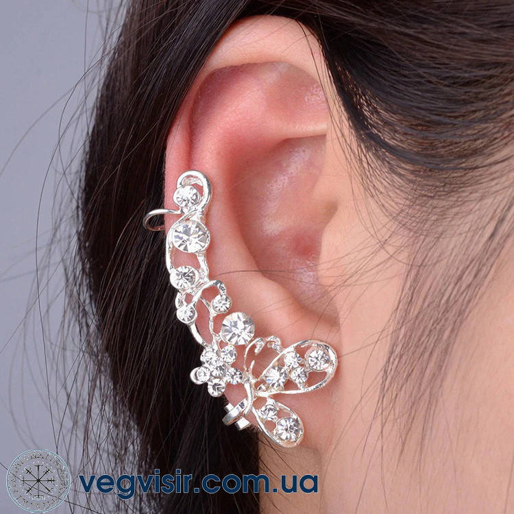 

Элегантный кафф клипс на ухо Бабочка кристаллы серьга Earcuff Клип каф серьги