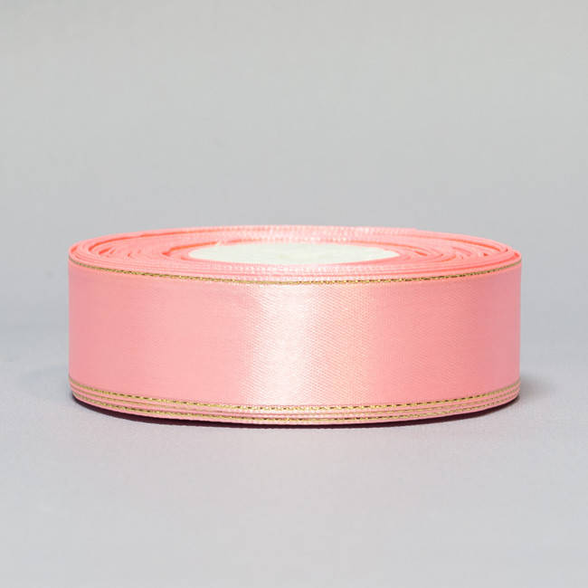 

Атласная лента с люрексом 2,5 см розовая с золотом ЛАл25-04, Розовый