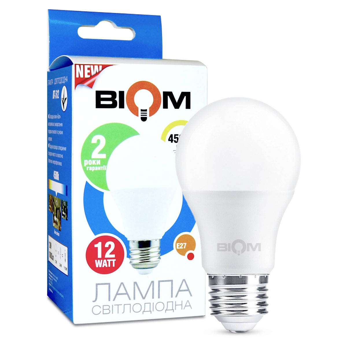 

Светодиодная лампа Biom BT-512 A60 12W E27 4500К матовая