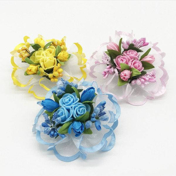 

Бант на резинке "Три розочки" 9 см, Разные цвета