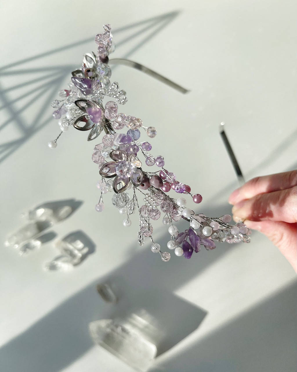 

Обруч ручной работы фиолетовый, украшения для волос лиловое