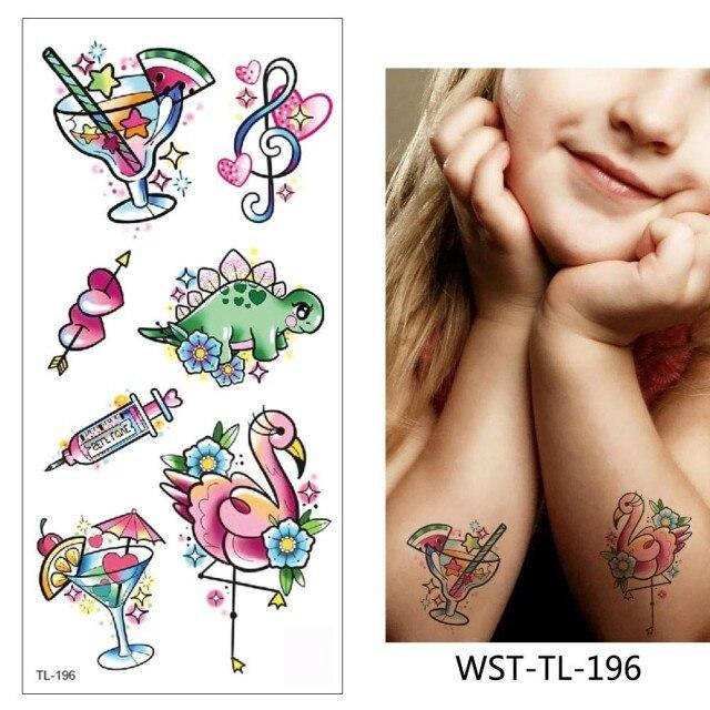 

Флеш тату. 19*9 см, Переводная. Временная. Набор, New School, Фламинго, Динозавры, Коктейли, Музыка, Ноты,