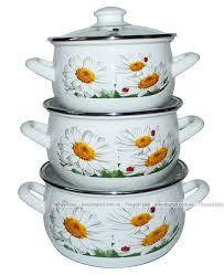 

Набор эмалированных кастрюль Interos Ромашки