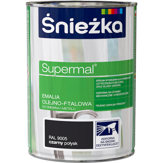 

Эмаль маслянно фталевая Sniezka SUPERMAL ЧЕРНАЯ 0,8л RAL9005