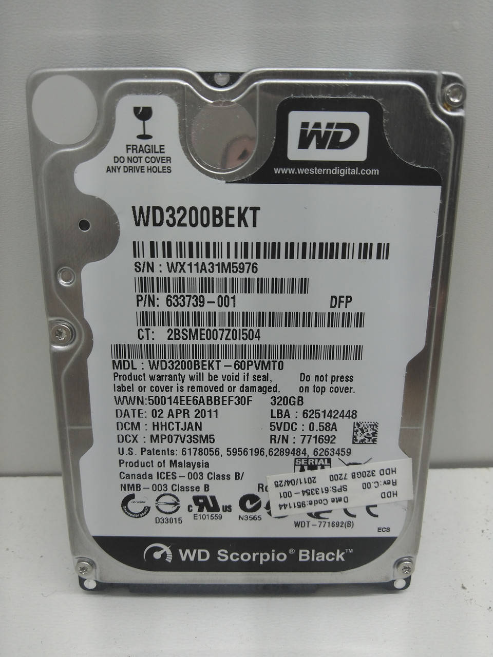 

Жесткий диск Western Digital Black 320GB 7200rpm 16MB WD3200BEKT 2.5 SATA II