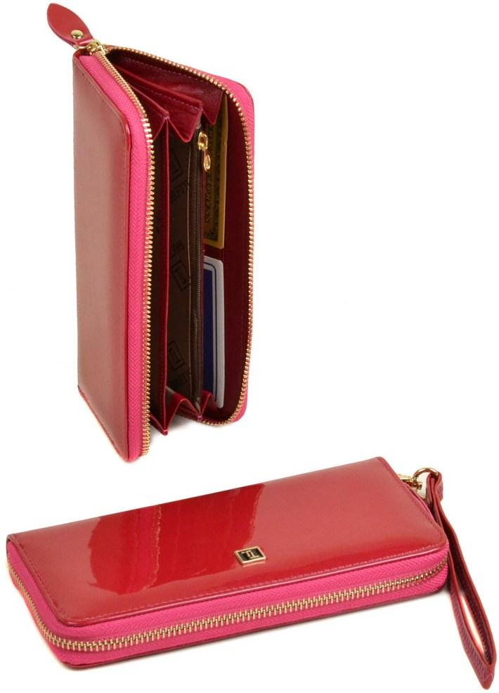 

Женский кожаный кошелек клатч BRETTON на молнии лаковый, Розовый