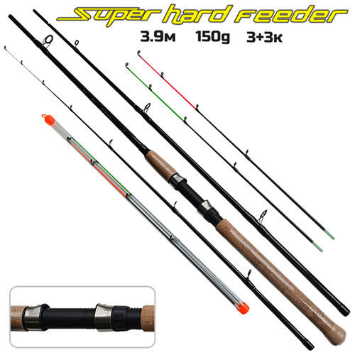 

Удилище фидерное "Super Hard Feeder" 3,9 м 3+3к (до 150 гр), Черный