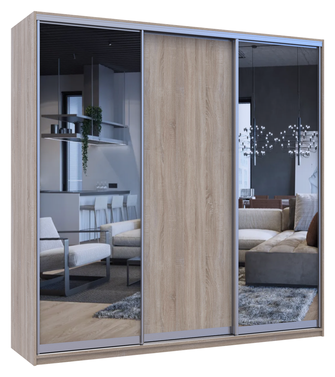 Шафа купе Doros Сіті Лайт Дуб сонома 1 ДСП / 2 дзеркала 225х60х225 (42002136) 4