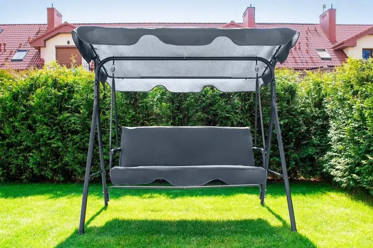 

Качеля садовая с навесом Bonro Relax Трехместная До 250 кг Большая Подвесная Для дома и на дачу Серая, Серый