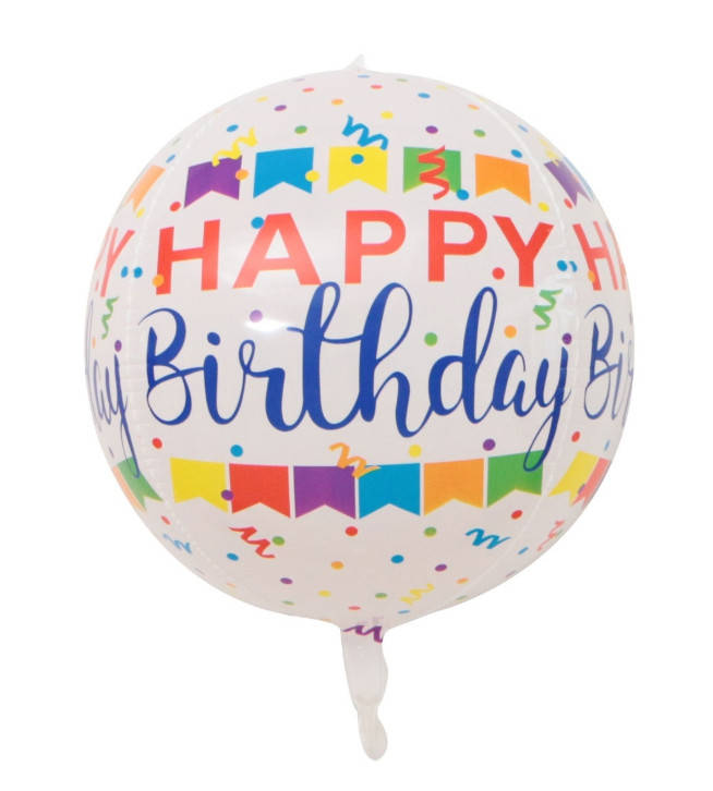 

Воздушный шар сфера 3D Happy Birthday конфетти 28х56 см (Китай), Разные цвета