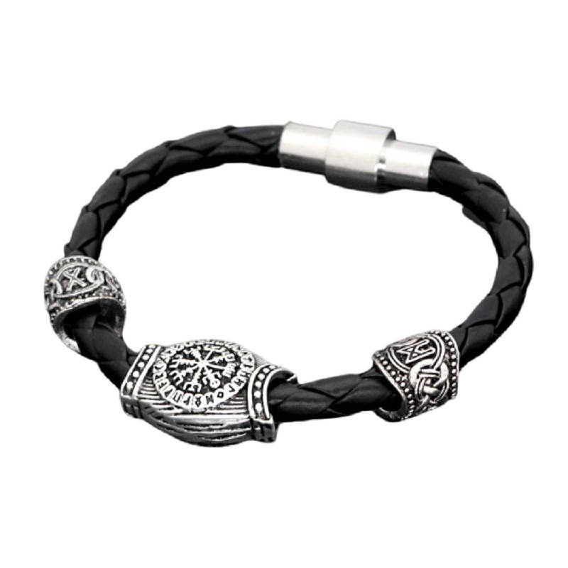

Браслет кожаный рунический Vikingos Silver, 19 см