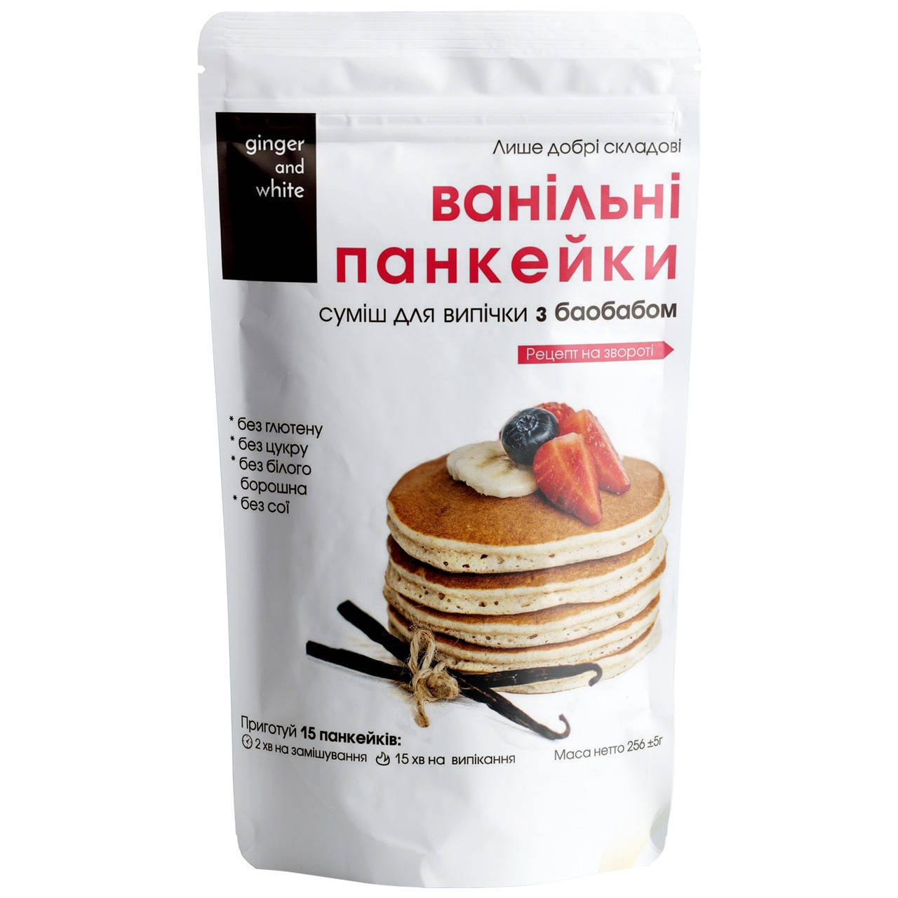 

Смесь для полезной выпечки "Ванильные панкейки с баобабом" Ginger and White, 256 г