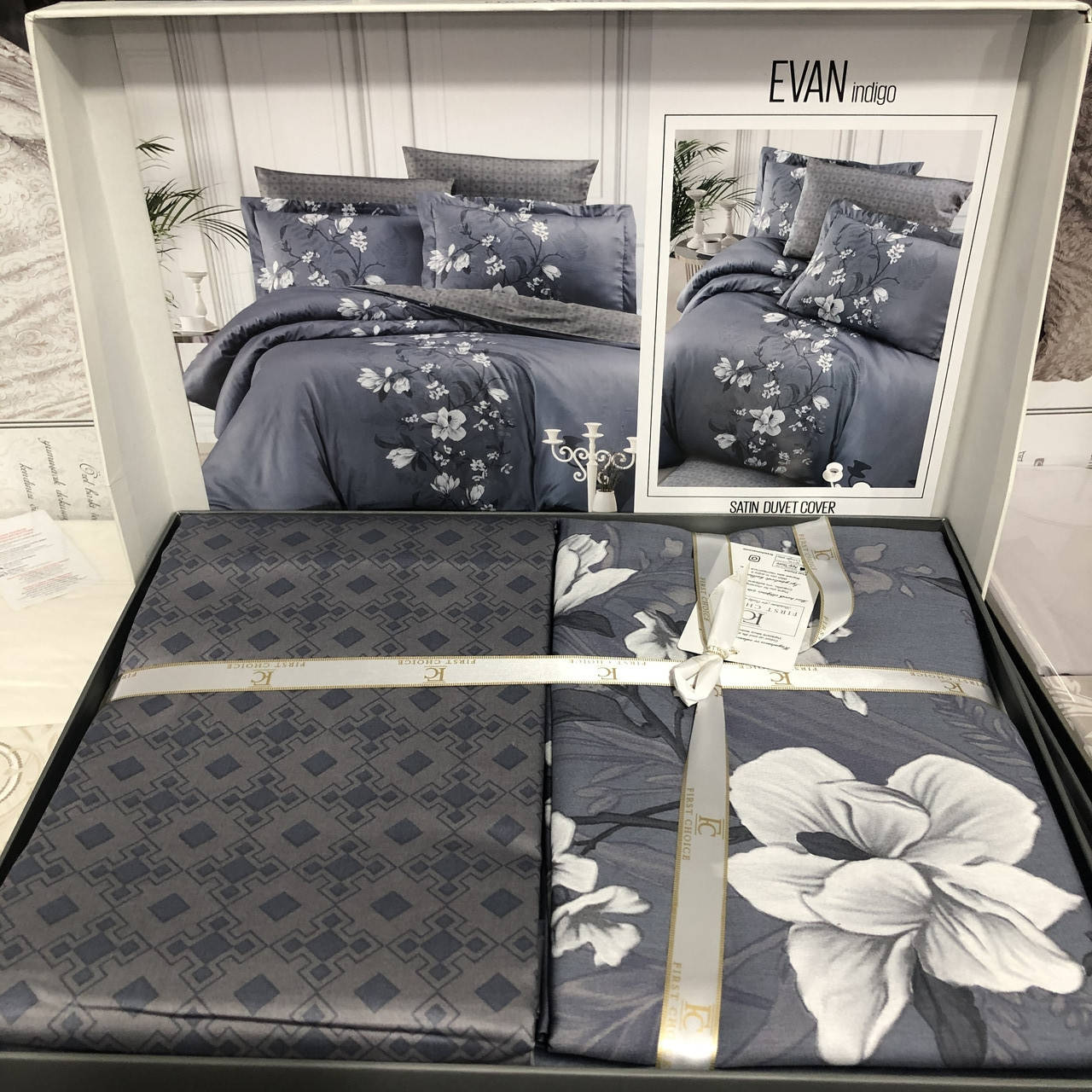 

Постельное белье First Choice Cotton Satin евро Evan Indigo
