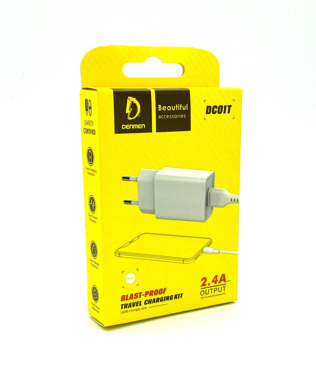 

Адаптер питания / Сетевое ЗУ DENMEN DC01T + кабель Type C (5V/2.1A/1USB) White, Белый