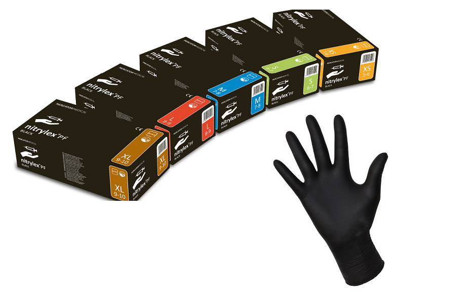 

Перчатки нитриловые неопудренные черные Mercator Medical NITRYLEX BLACK (черные), Черный