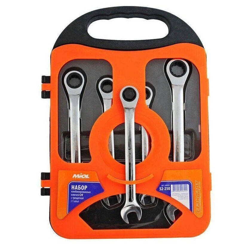 

Набор ключей комбинированных с трещёткой (72 зубца) CRV, 5шт в кейсе Miol 52-250