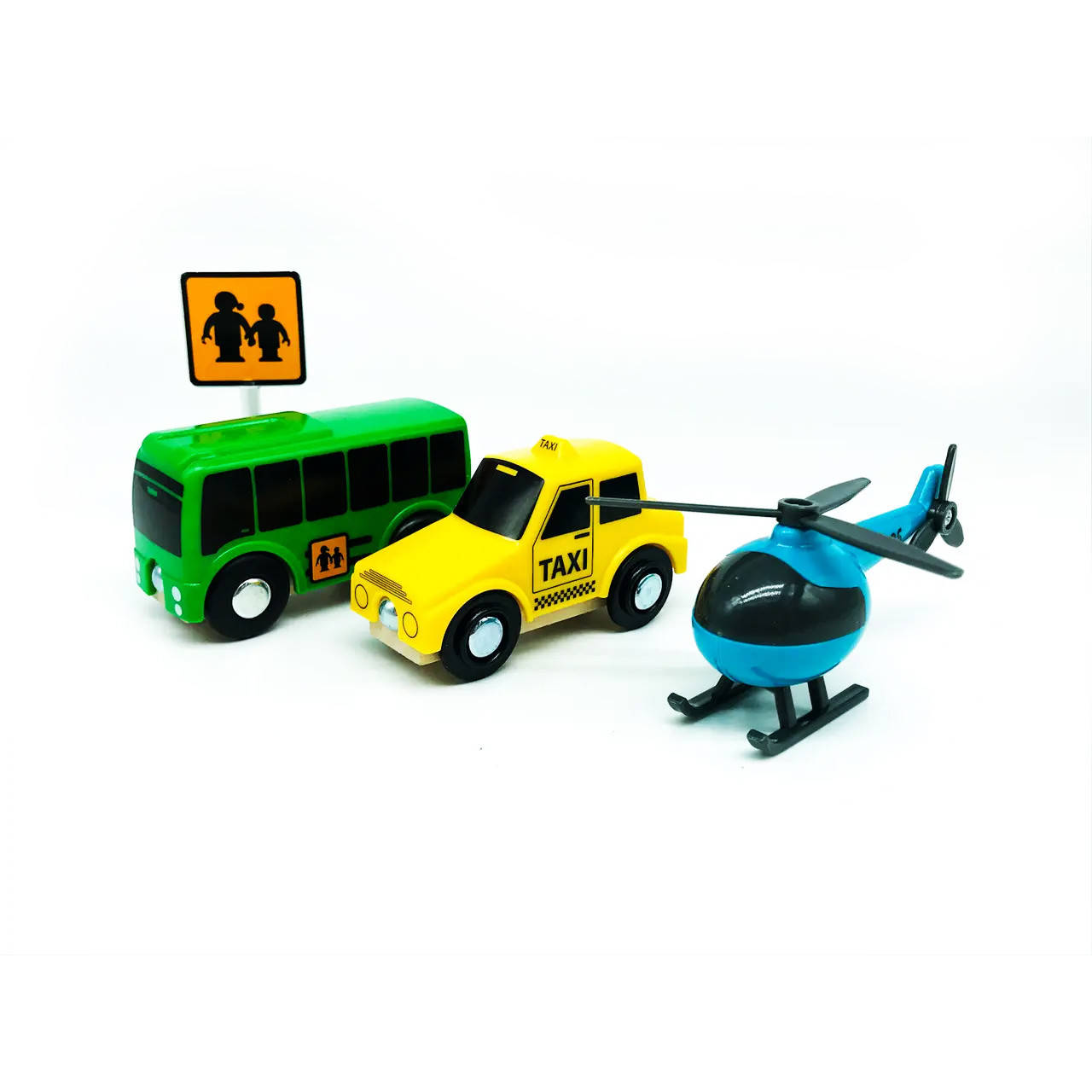 

Набор машинок (вертолет, такси, автобус) Play,Tive, Ikea, Brio