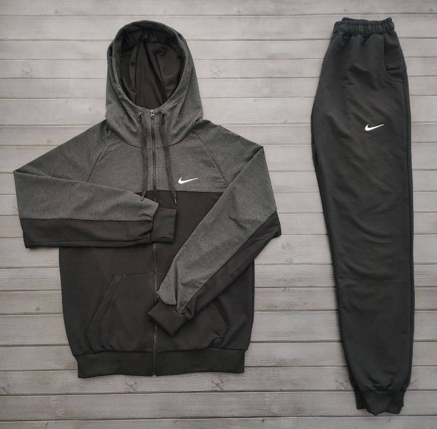 

Спортивный костюм Nike мужской черный с серым капюшоном l Трикотажная кофта + штаны Найк весенний осенний, Темно-серый