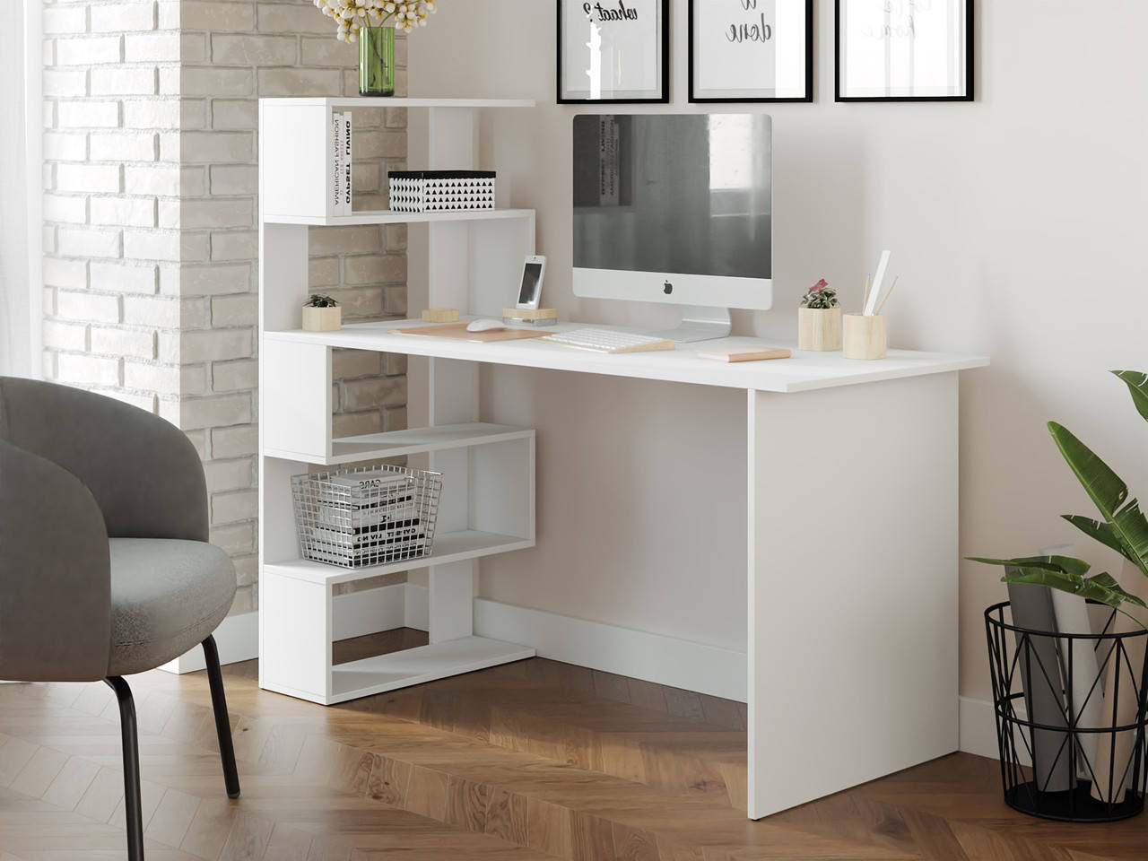

Стол компьютерный Moreli Roland Ш1416*В1226*Г600 Белый