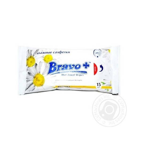 

Салфетки влажные (15шт) Ромашка BRAVO
