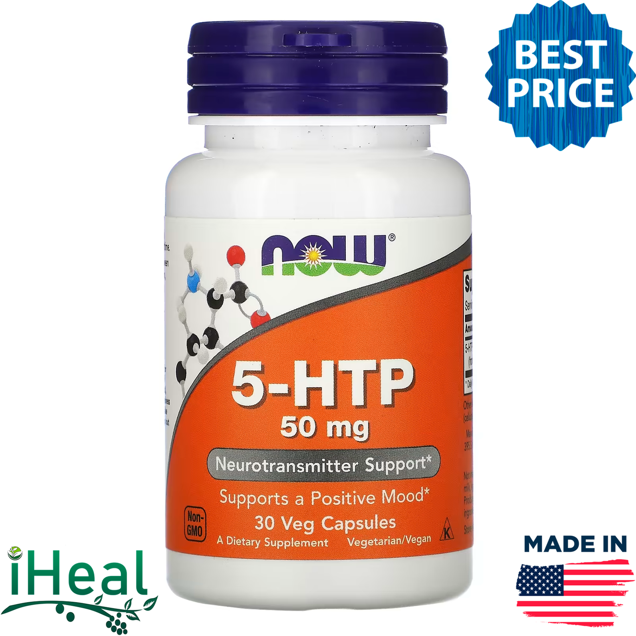 

Now Foods, 5-гидрокситриптофан (5-HTP), 50 мг, 30 растительных капсул