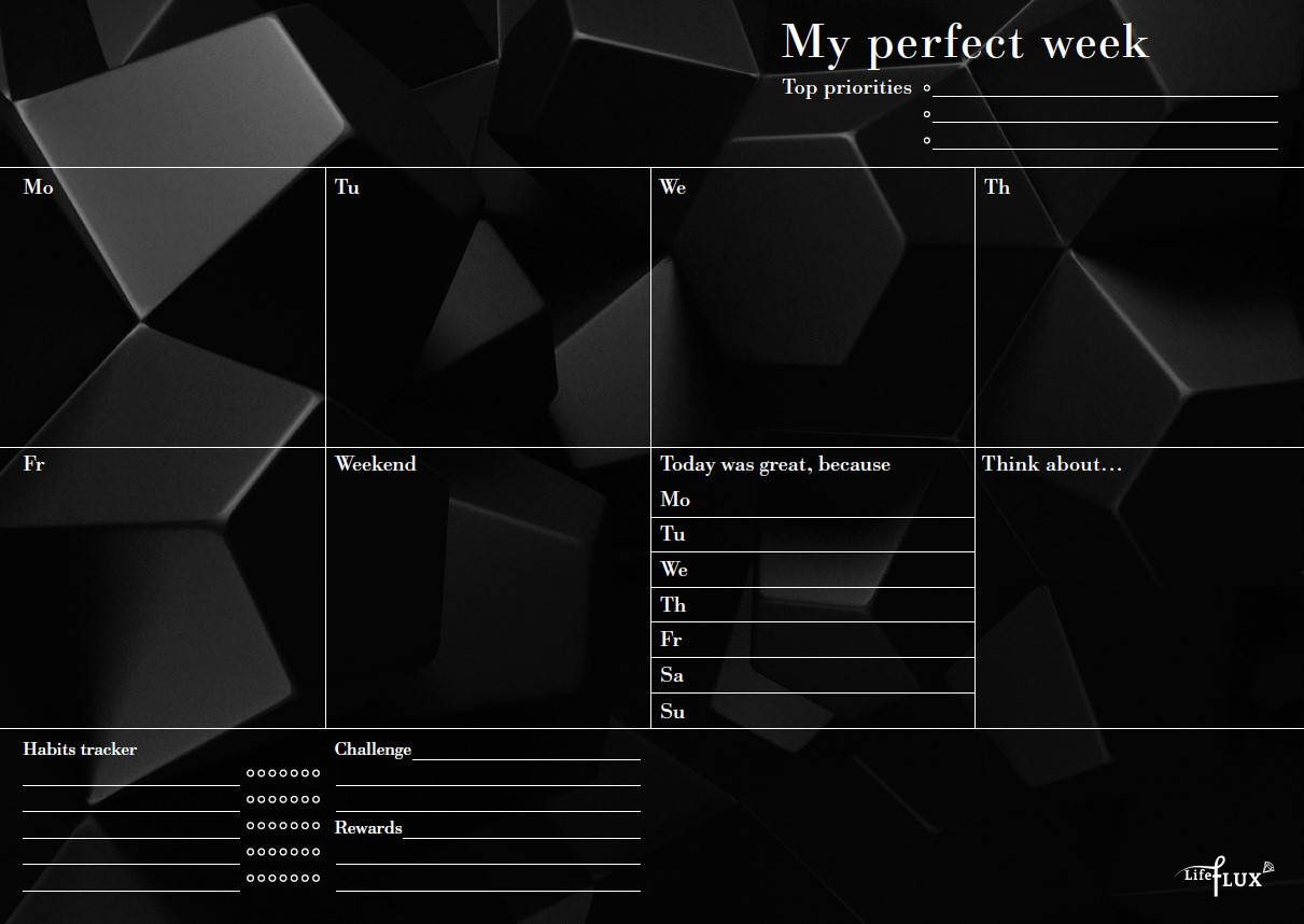 

Еженедельник планер My perfect week На Чёрном Стиле LifeFLUX А4 52 листа Чёрный