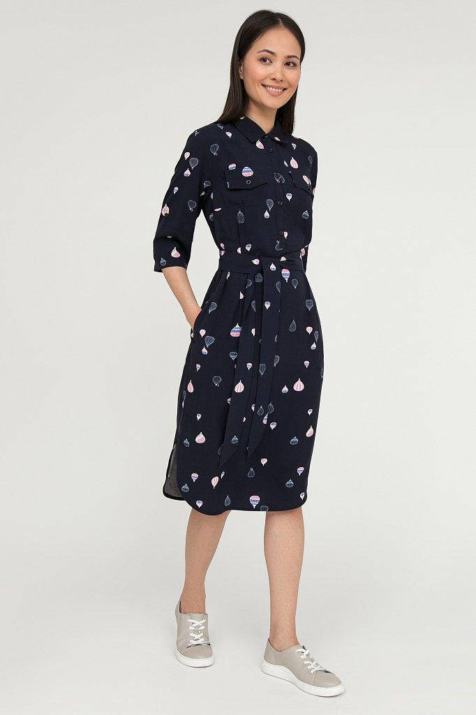 

Летнее платье-рубашка с поясом Finn Flare S20-14092-101 из вискозы темно-синее M