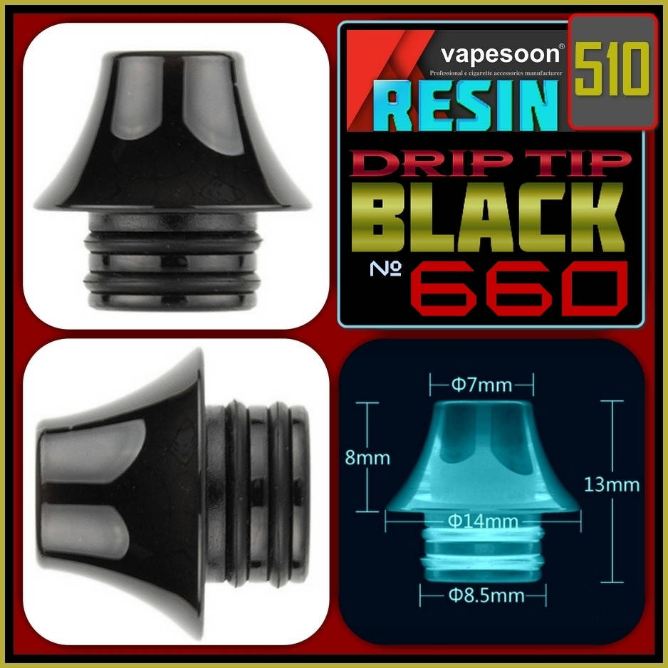 

№ 660 Vapesoon Resin 510 Drip Tip Black. Дрип тип из смолы. Оригинал.
