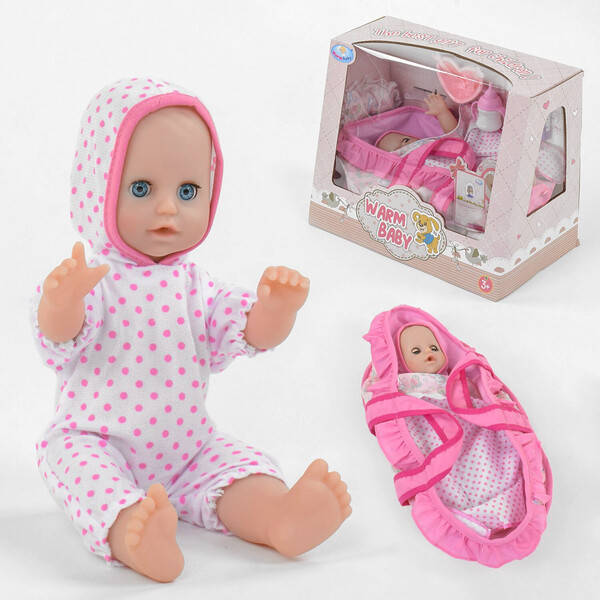

Пупс с люлькой-переноской и аксессуарами Warm Baby 33 см функциональный кукла для девочки Розовый (9602)