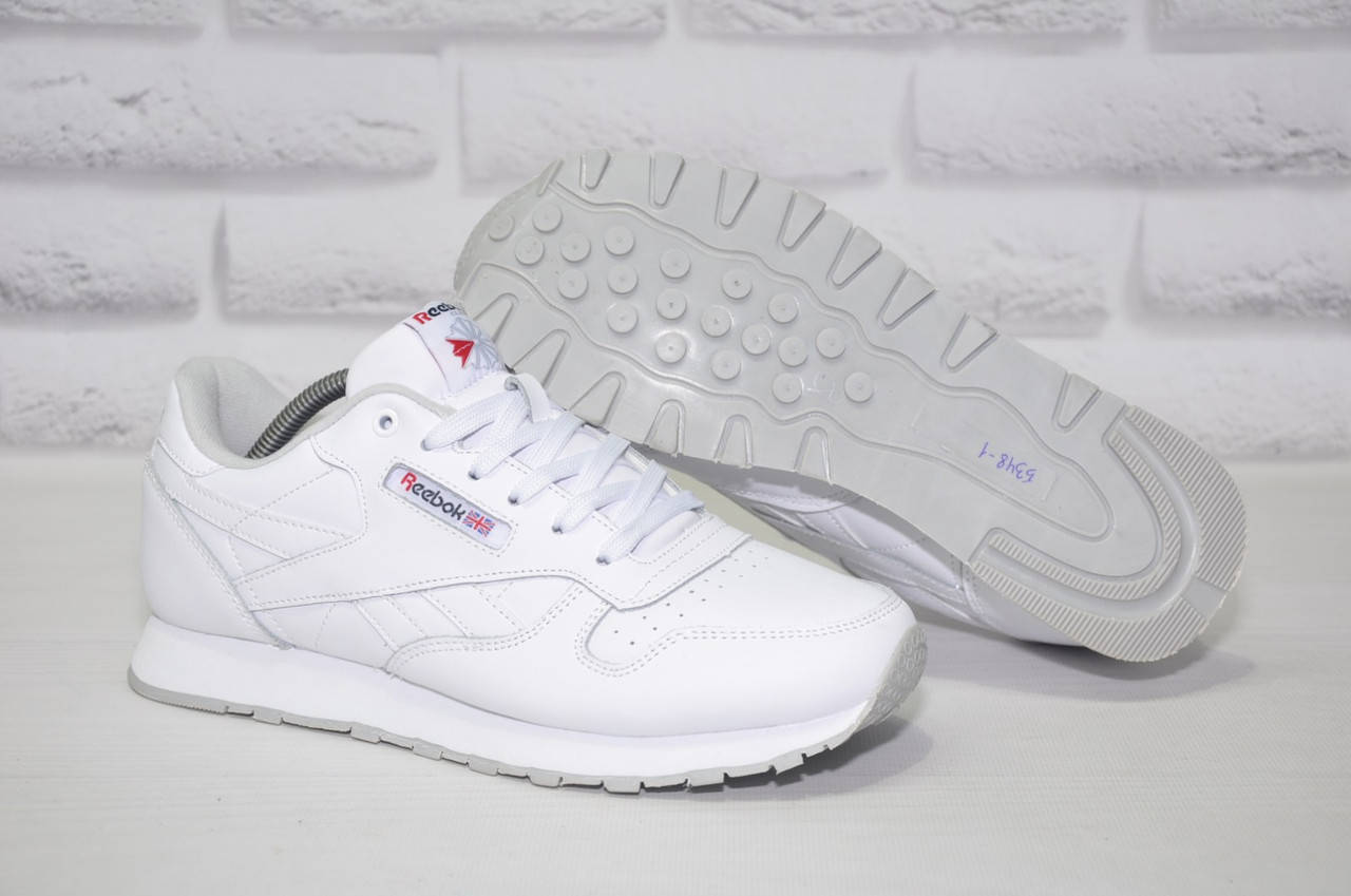 

Мужские кожаные белые кроссовки Reebok Classic White, Белый