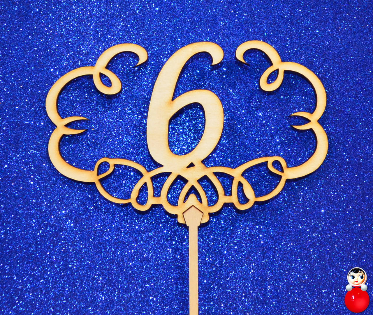 

ТОППЕР ДЕРЕВЯННЫЙ Цифра 6 Шестерка Шесть Топперы для Торта Топер дерев'яний из дерева на капкейки и торты, Натуральный