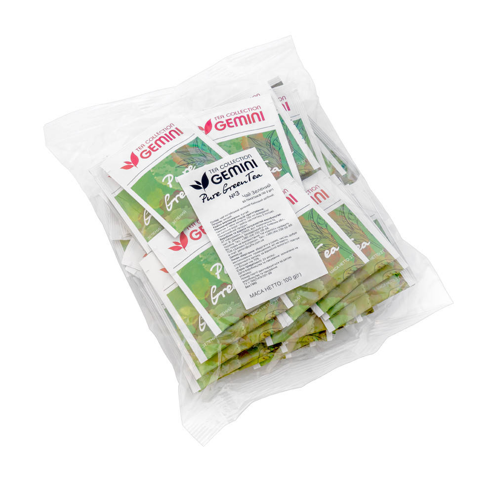 

Чай зелёный Gemini Tea Collection Pure Green Tea пакетированный 50 х 2 г
