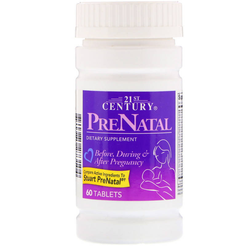 

21st Century, PreNatal, 60 таблеток 21st Century, PreNatal with Folic Acid, 60 Tablets
