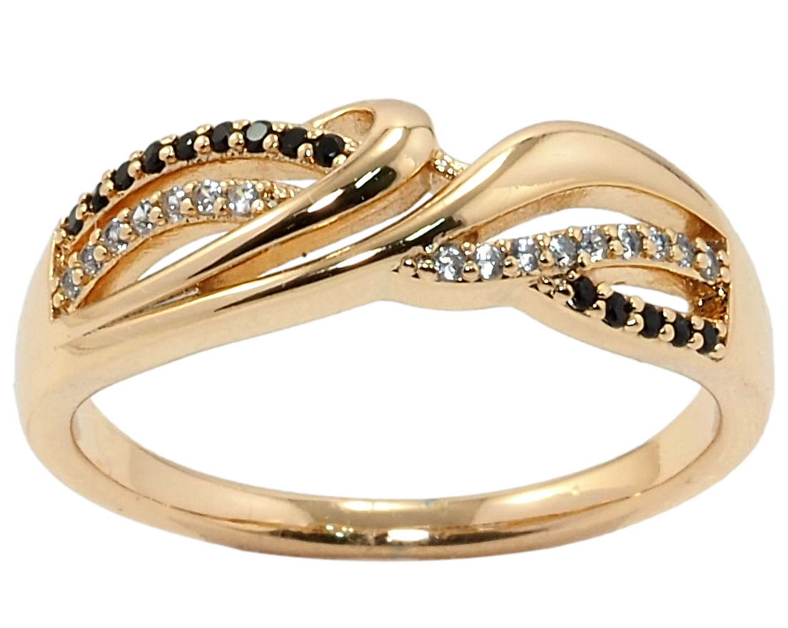 

Кольцо Xuping Позолота 18K "Декоративный орнамент с черно-белым цирконием" р.16,17